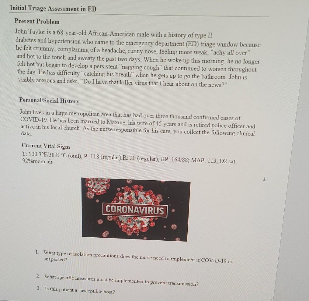 Solved Initial Triage Assessment In Ed Present Problem Jo Chegg Com