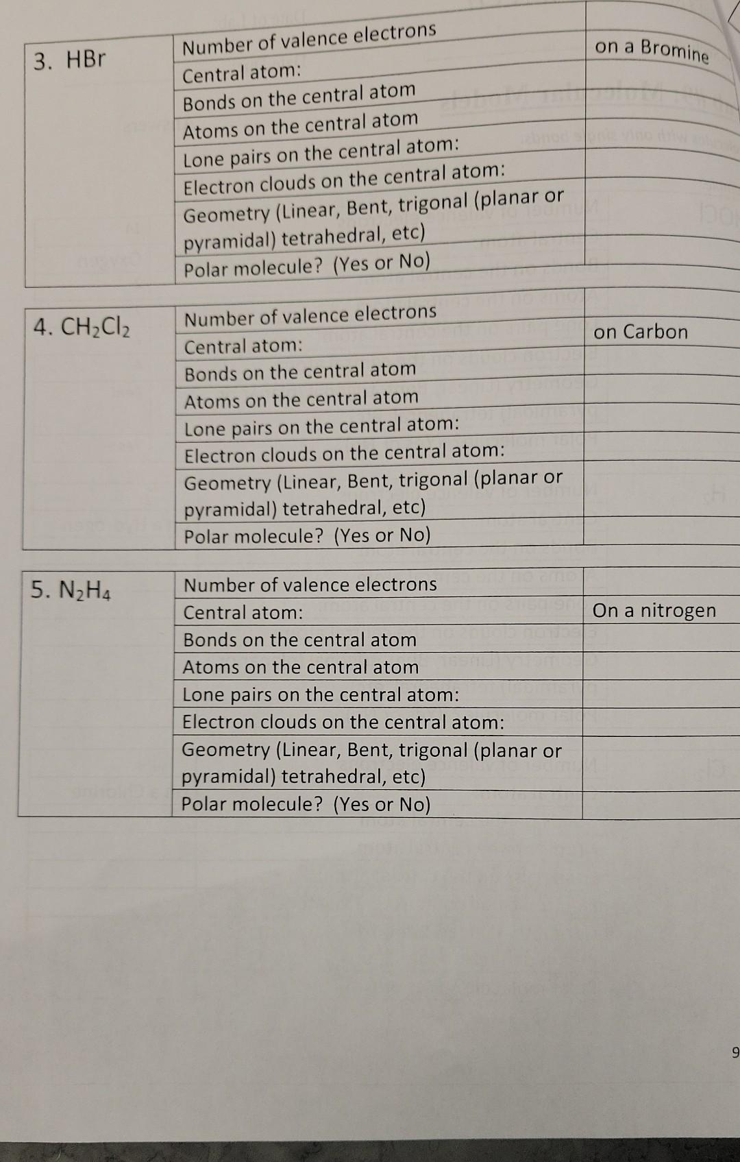 Solved on a Bromine 3. HBr Number of valence electrons
