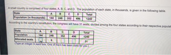 Solved A Small Country Is Comprised Of Four States, A, B, C, | Chegg.com