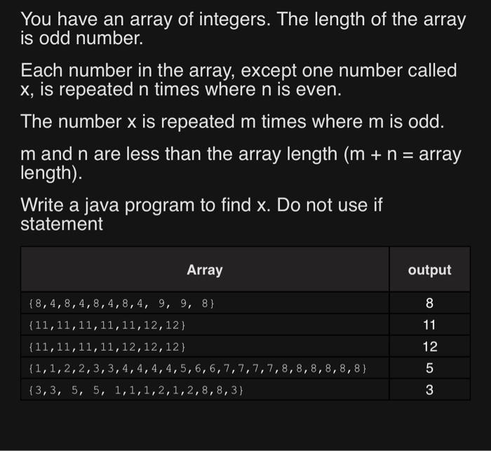 Solved in (((( JAVA ))))You have an array of integers. The | Chegg.com