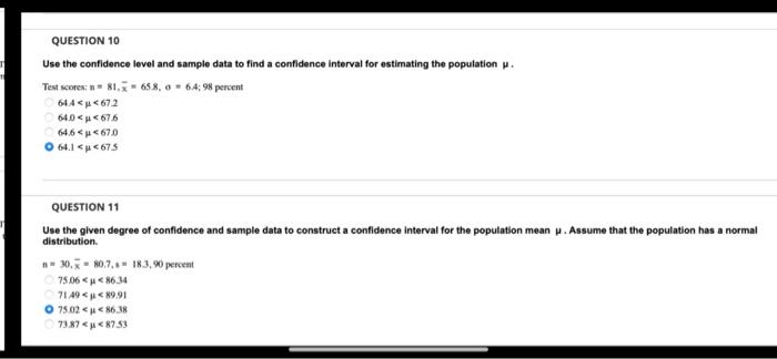 Solved QUESTION 10 Use the confidence level and sample data | Chegg.com