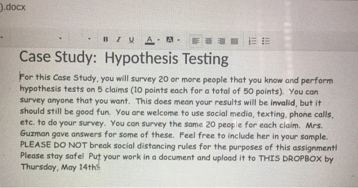 case study hypothesis testing