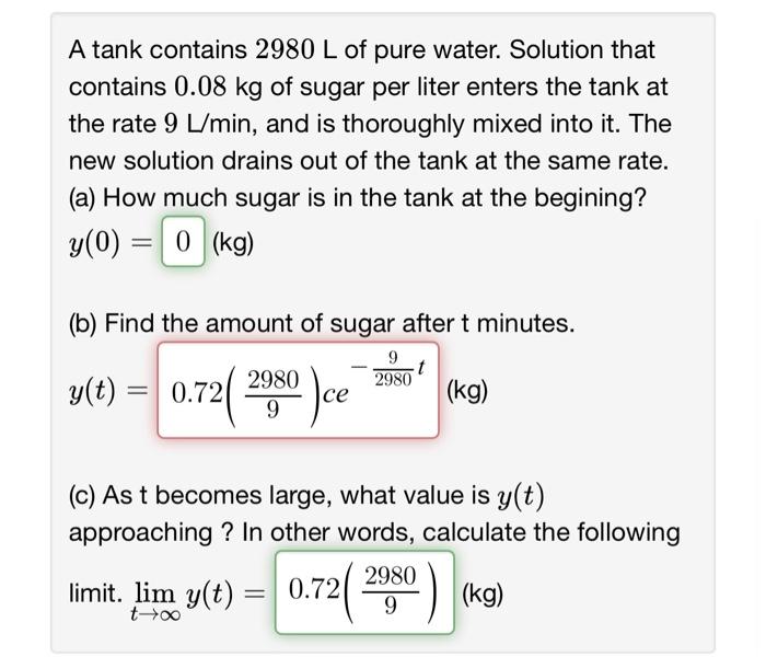 Solved A tank contains 2980 L of pure water. Solution that Chegg