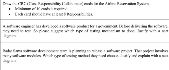 Solved Draw the CRC (Class Responsibility Collaborator) | Chegg.com