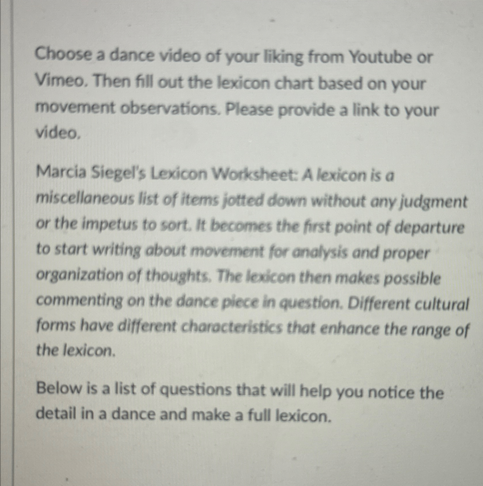 Solved Choose a dance video of your liking from Youtube or | Chegg.com