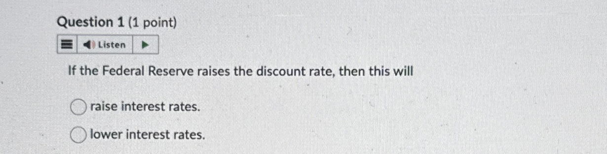 Solved Question 1 (1 ﻿point) If the Federal Reserve raises | Chegg.com