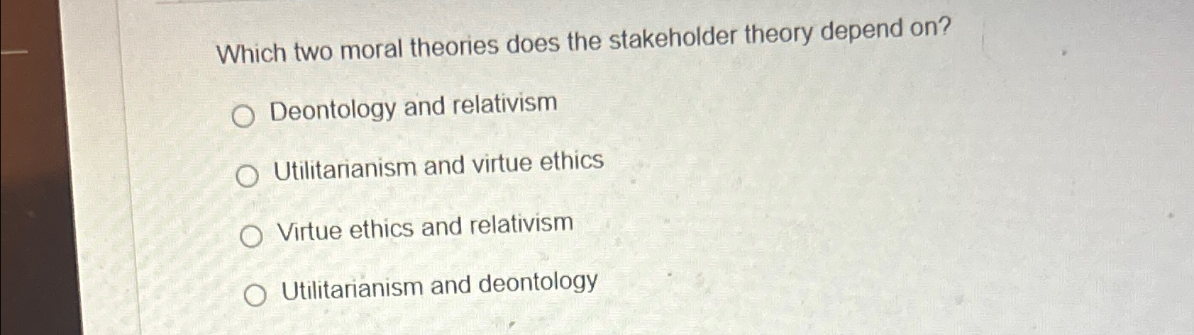 Solved Which Two Moral Theories Does The Stakeholder Theory | Chegg.com