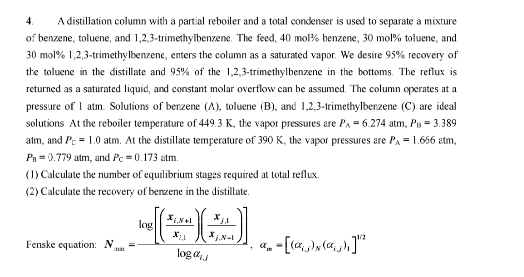 Solved 4. A distillation column with a partial reboiler and | Chegg.com