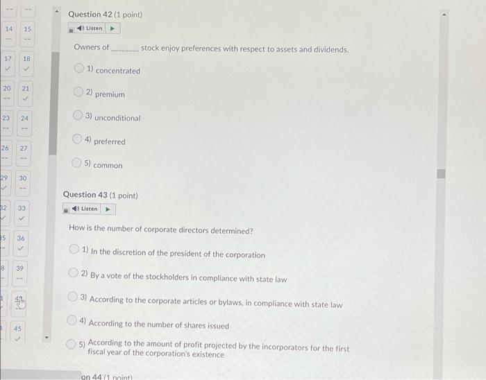 Solved -- Question 42 (1 point) 14 1 15 Listen Owners of | Chegg.com