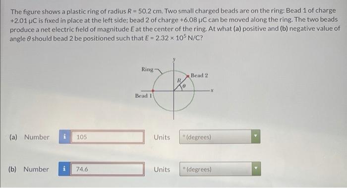 Solved The figure shows a plastic ring of radius R = 50.2 | Chegg.com