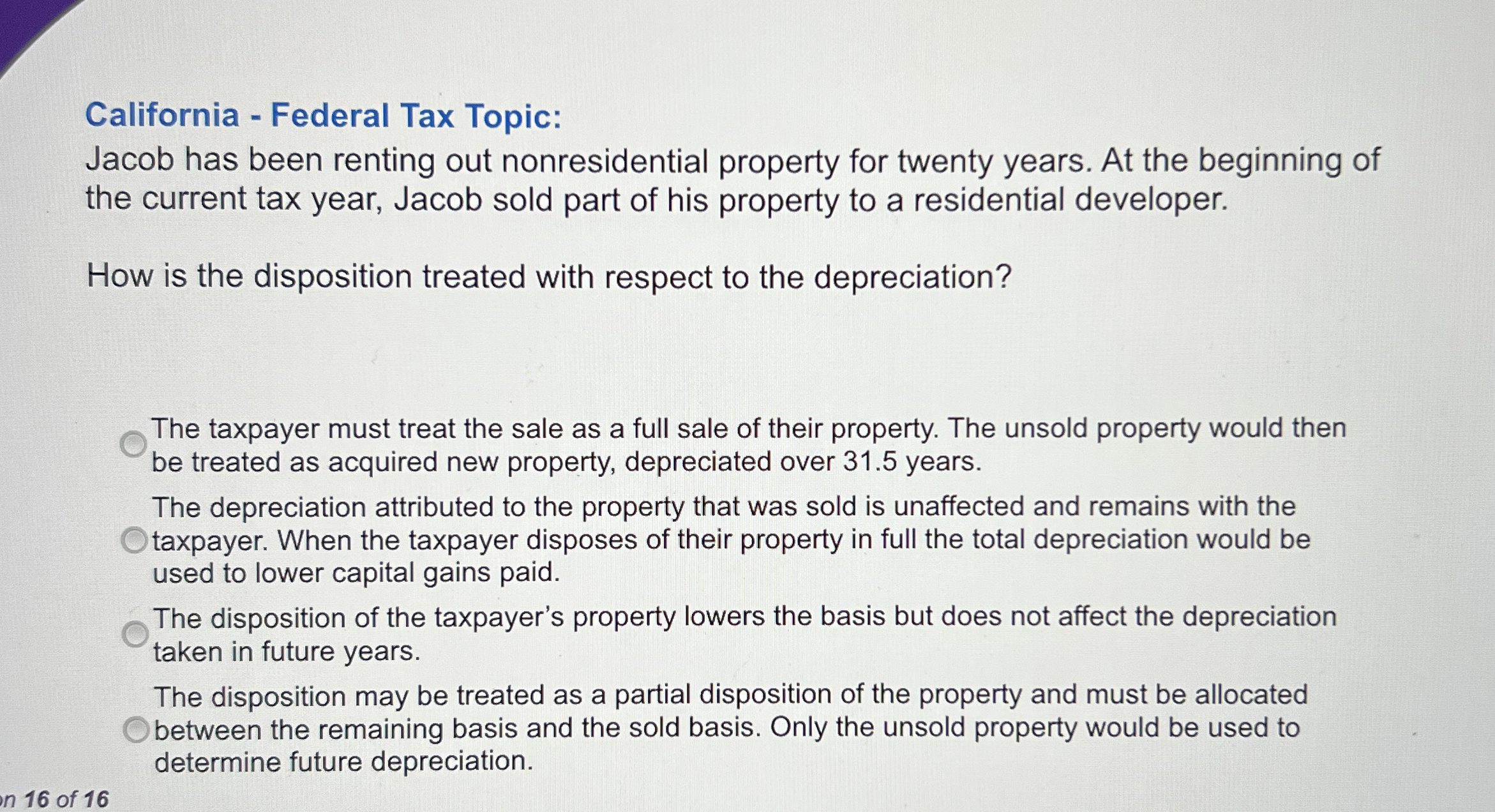 [Solved] California Federal Tax Topic Jacob has been ren
