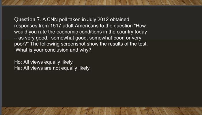 Solved Question 7. A CNN poll taken in July 2012 obtained | Chegg.com