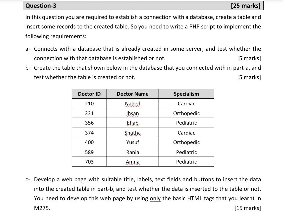 Solved Question-3 [25 Marks] In This Question You Are | Chegg.com