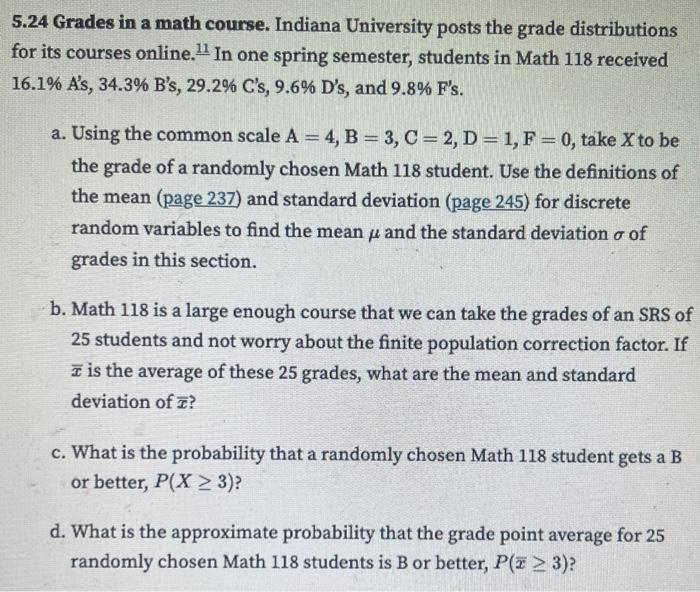 Solved 5.24 Grades in a math course. Indiana University | Chegg.com