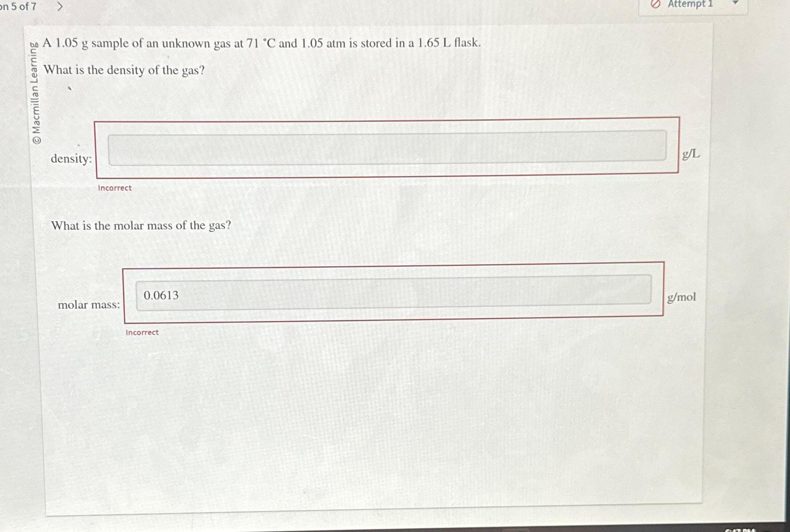 solved-a-1-05g-sample-of-an-unknown-gas-at-71-c-and-chegg