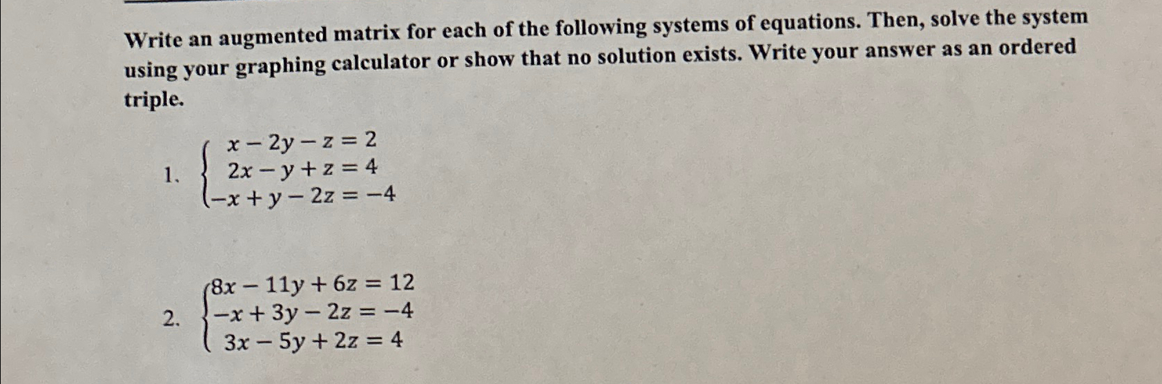 Solved Write an augmented matrix for each of the following | Chegg.com