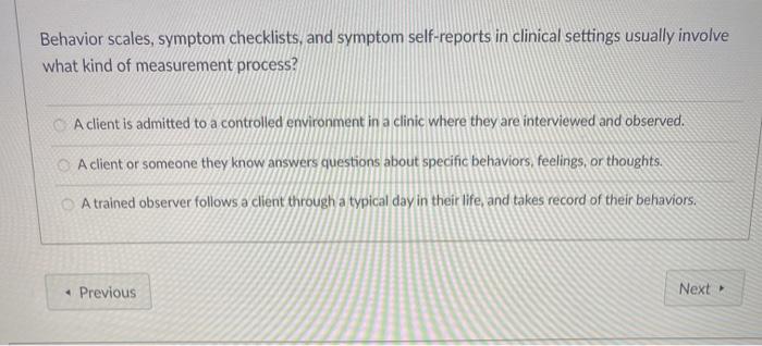 Solved Behavior scales, symptom checklists, and symptom | Chegg.com