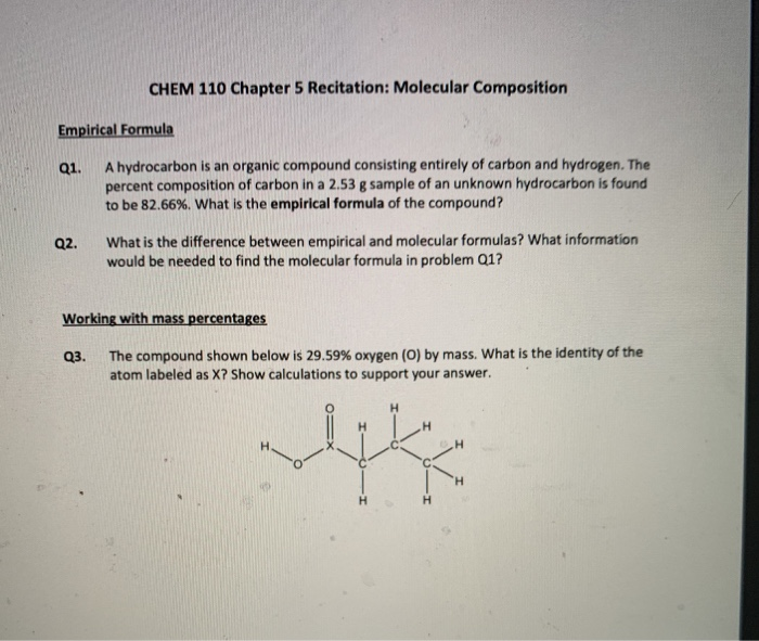 Solved CHEM 110 Chapter 5 Recitation: Molecular Composition | Chegg.com