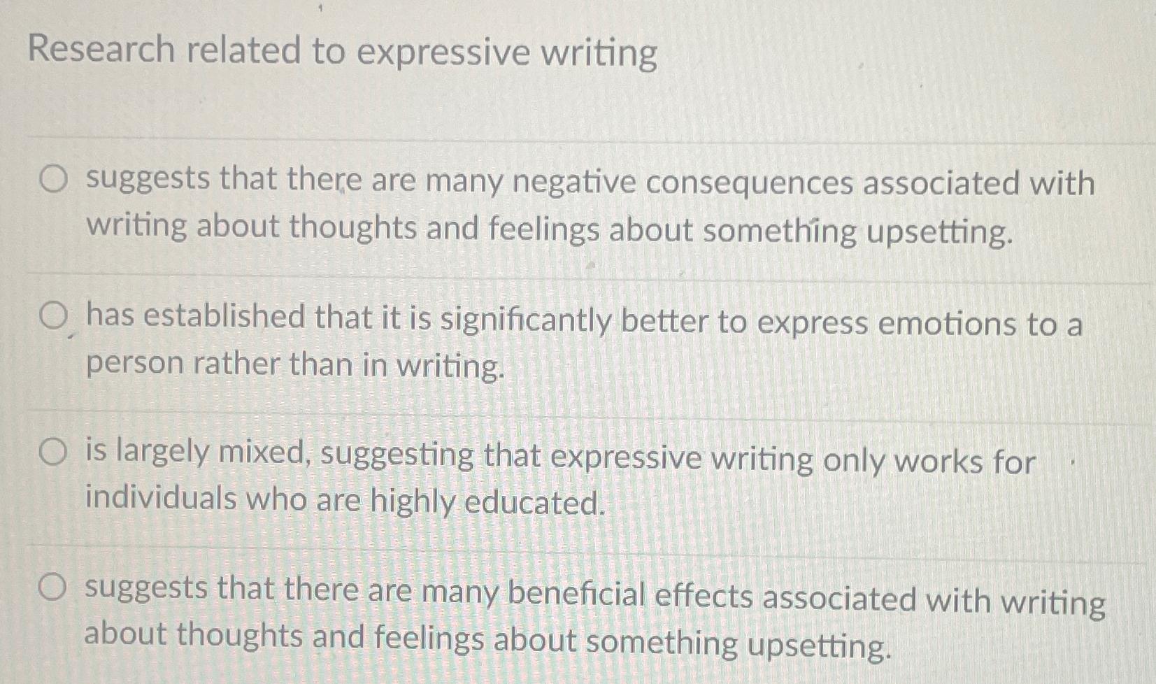 Solved Research related to expressive writingsuggests that | Chegg.com