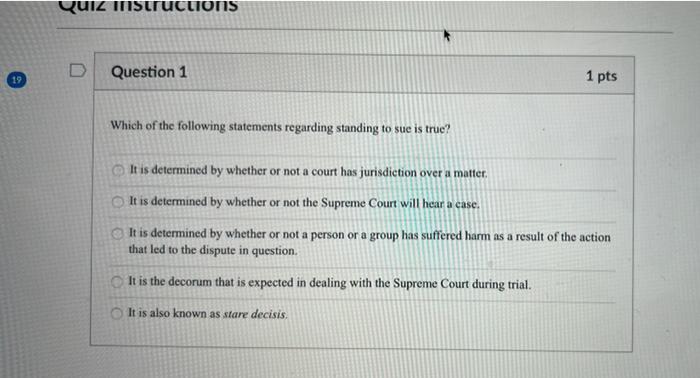 Solved Quiz instructions Question 1 19 1 pts Which of the | Chegg.com