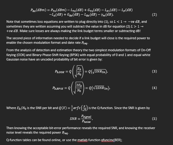 Solved Communications Link Budget The link budget equation | Chegg.com