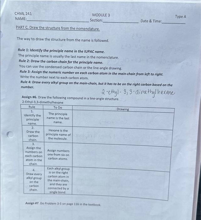 Solved CHML 241 MODULE 3 NAME: Section: Date \& Time: PART | Chegg.com