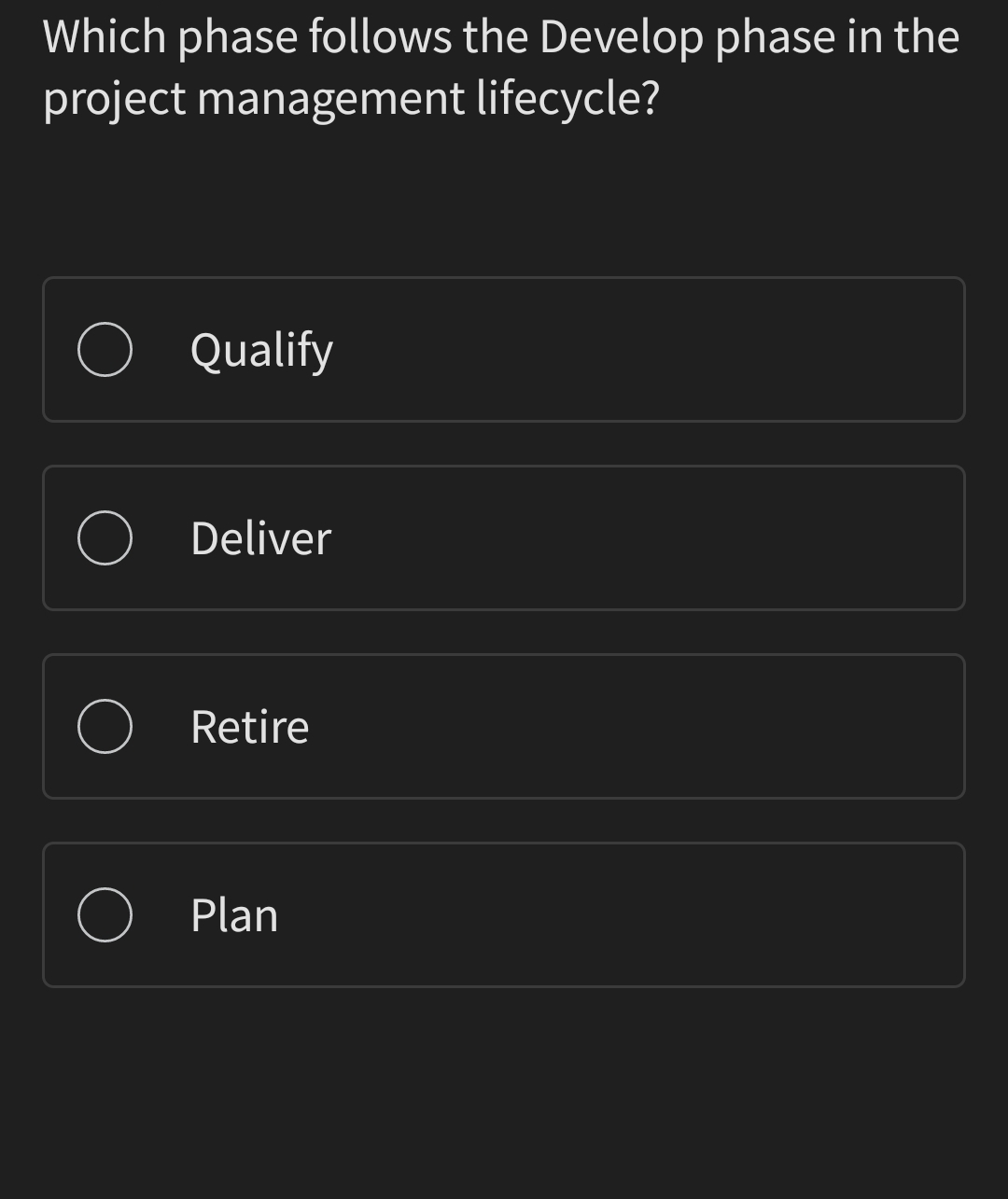 Solved Which phase follows the Develop phase in the project | Chegg.com