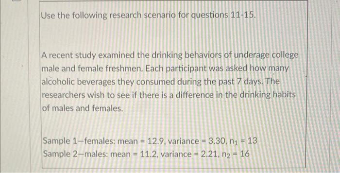 Solved Use The Following Research Scenario For Questions | Chegg.com