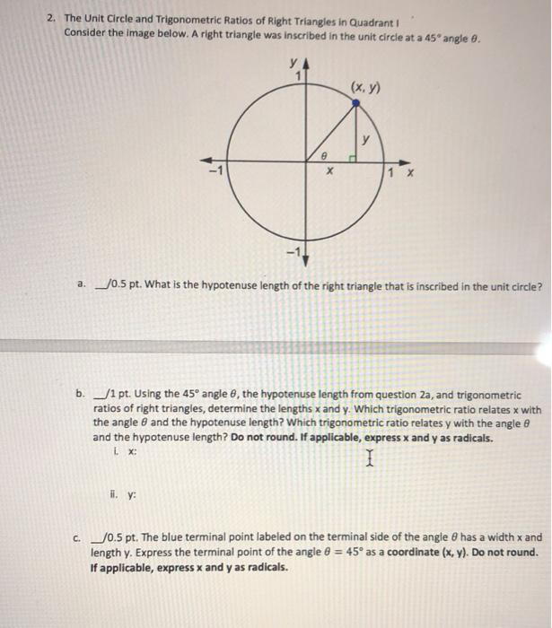 Solved 2 The Unit Circle And Trigonometric Ratios Of Rig Chegg Com