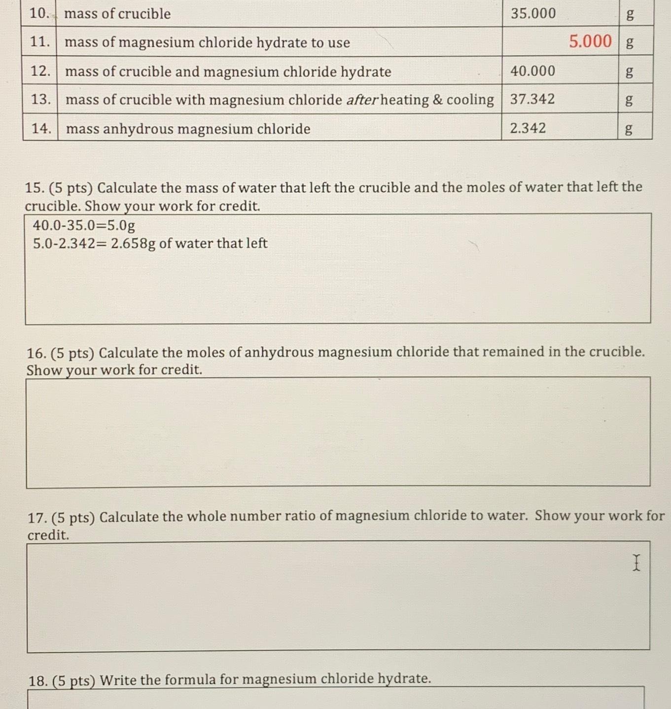Solved 1. ﻿Calculate the mass of water that left the