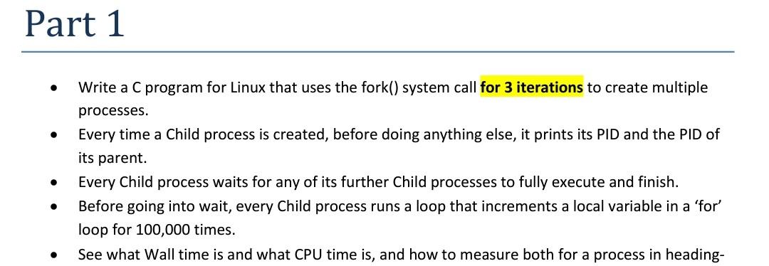 Solved Part 1 . Write a C program for Linux that uses the | Chegg.com