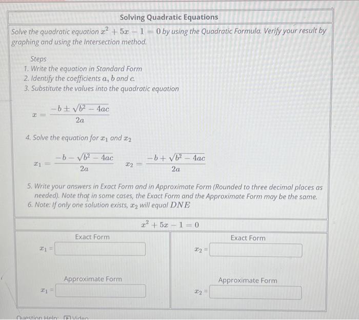 solve x 2 5x 1 0 using the quadratic formula