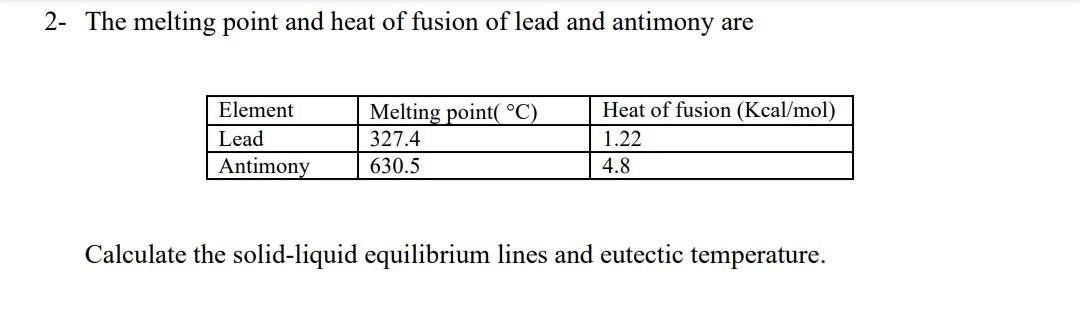 Solved 2- The melting point and heat of fusion of lead and | Chegg.com