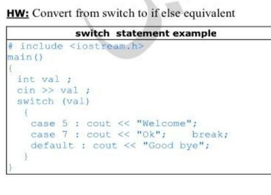 Solved HW: Convert from switch to if else equivalent switch | Chegg.com