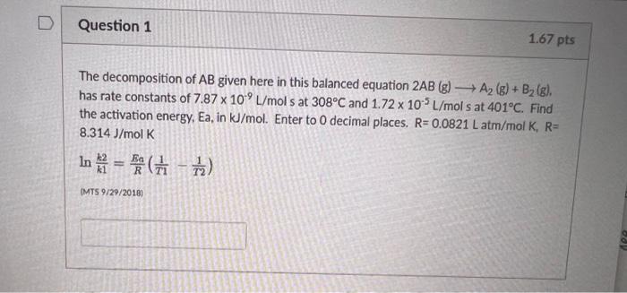 Solved The Decomposition Of AB Given Here In This Balanced | Chegg.com