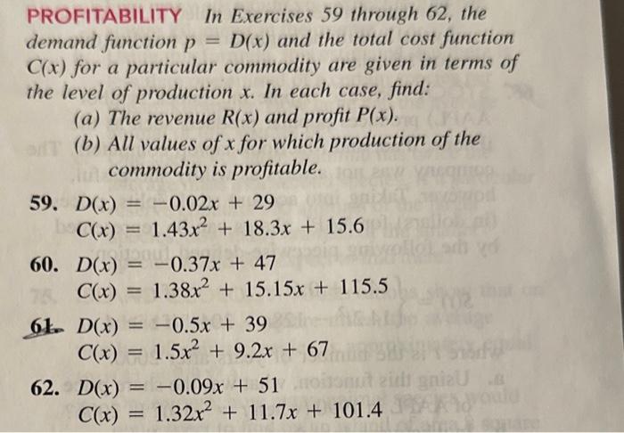 Solved PROFITABILITY demand function p In Exercises 59 | Chegg.com