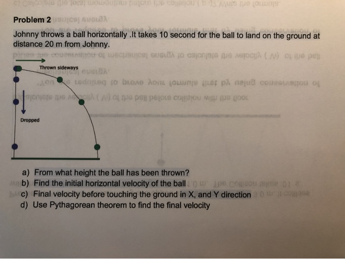 Solved DO Problem 2 s a Johnny throws a ball horizontally.It