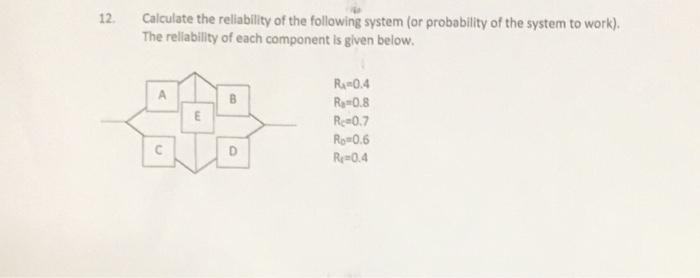 Solved 12 Calculate the reliability of the following system | Chegg.com