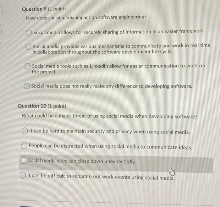 Solved Question 9 (1 point) How does social media impact on | Chegg.com