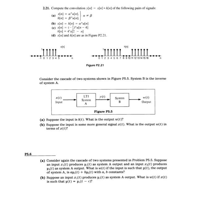 Solved 2.21. Compute The Convolution Y[n]=x[n]=h[n] Of The | Chegg.com