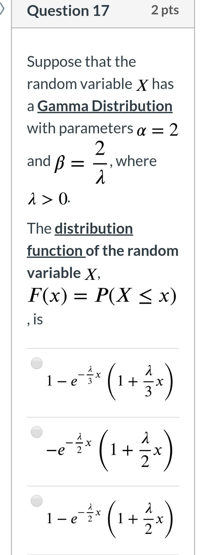 Solved Question 17 2 pts Suppose that the random variable X | Chegg.com
