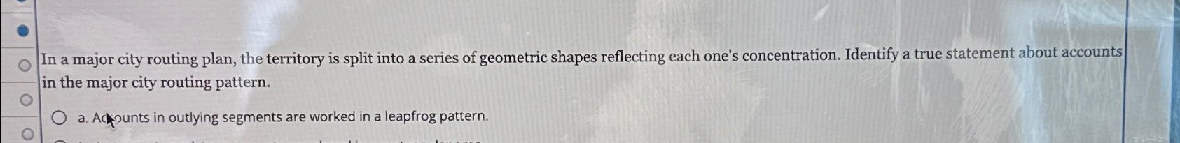 Solved In a major city routing plan, the territory is split | Chegg.com
