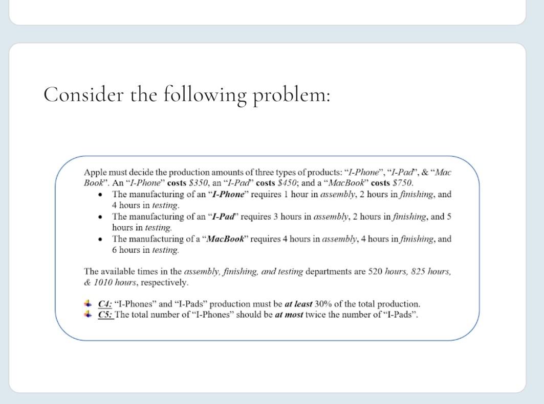 Solved Consider The Following Problem: Apple Must Decide The | Chegg.com