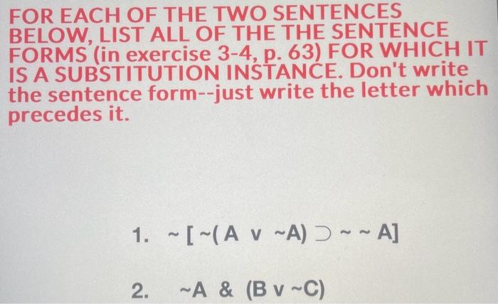 Solved FOR EACH OF THE TWO SENTENCES BELOW, LIST ALL OF THE | Chegg.com