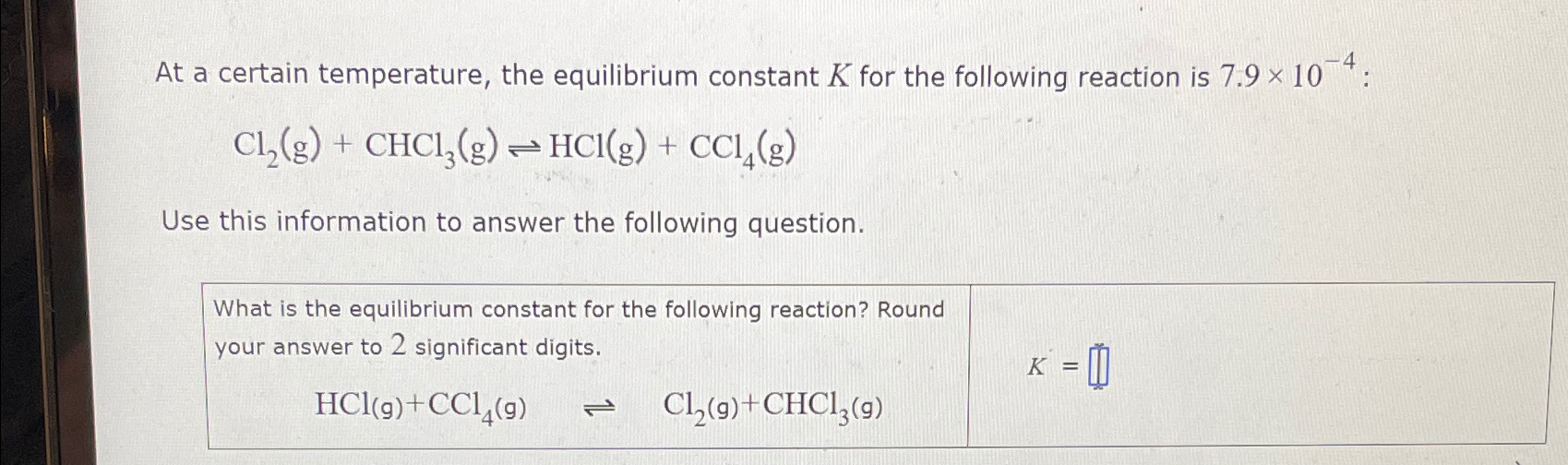 Solved At a certain temperature, the equilibrium constant K | Chegg.com