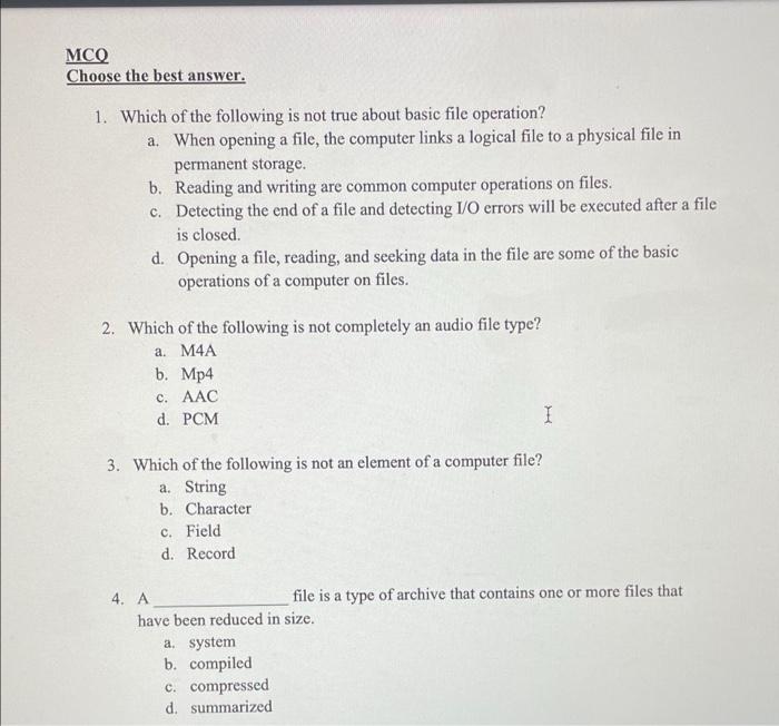 Solved MCO Choose the best answer. 1. Which of the following | Chegg.com