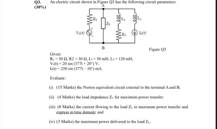 Solved Q3. (30%) An electric circuit shown in Figure Q3 has | Chegg.com