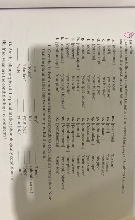 1. Examine the following data from Luiseño, a