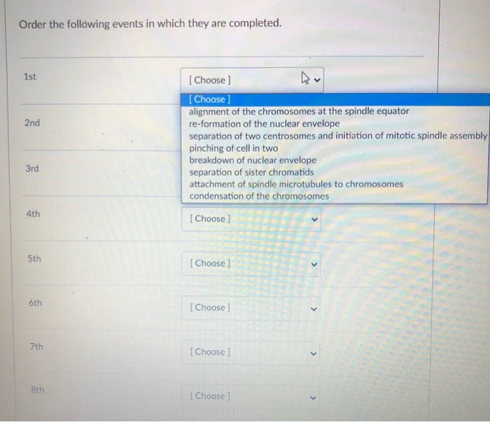 Solved Order the following events in which they are | Chegg.com