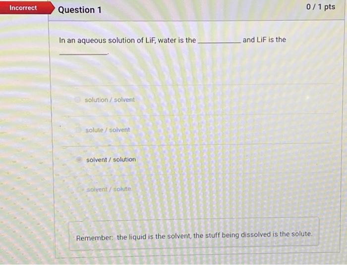 Solved In an aqueous solution of LiF, water is the and LIF